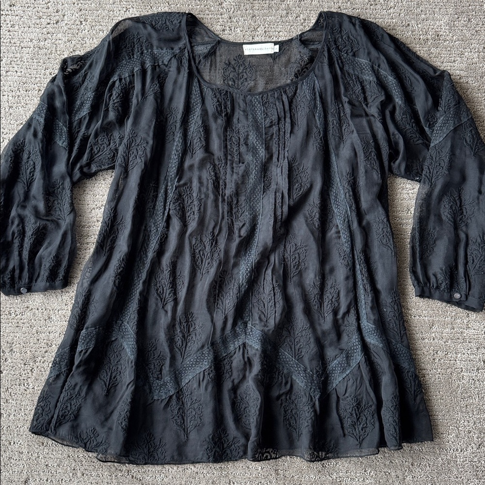 Johnny Was 4 Love and Liberty Black Silk Tunic - Large - Picture 6 of 8